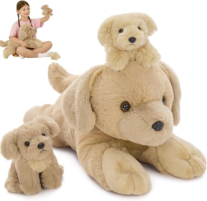 MorisMos Golden Retriever Stuffed Animals with Babies Inside,18'' Mommy Puppy Surprise with Baby Dog Toys for Kid Girl Boy,Realistic Golden Retriever Dog Stuffed Animals for Baby Shower Birthday Gift