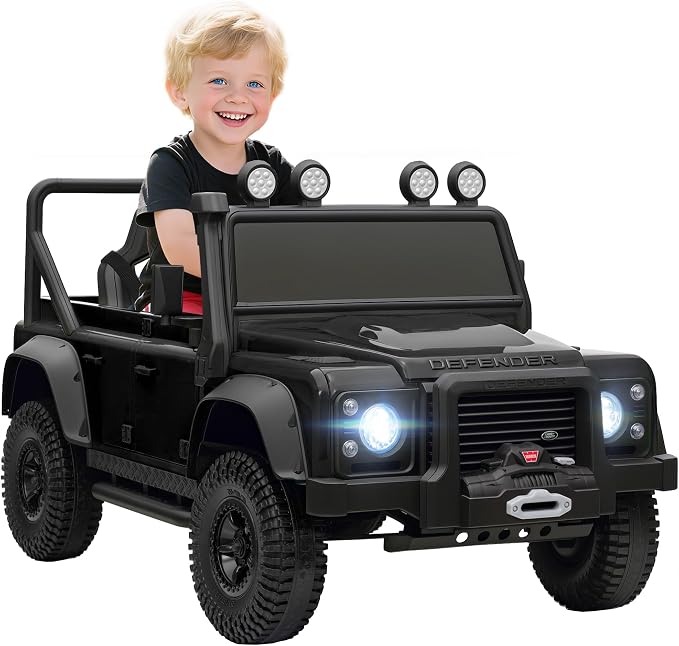Qaba Land Rover 110SVX Licensed Electric Car for Kids, 12V Battery Powered Kids Ride On Car with Remote Control, Dual Motors, Spring Suspension, LED Lights, 3 Speeds Ride On Truck, Black