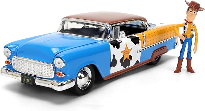 Jada Toy Story Woody 1955 Chevrolet Bel Air Die-Cast Car with Figure 1:24 Scale – Hollywood Rides Collectible Toys