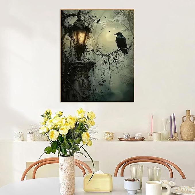 Paint by Numbers for Adults and Kids Beginner, Gothic Dark Horror Forest Crow Painting by Number Kits On Canvas, Number Artist Paint by Number Kit Oil Painting Acrylic Paints, Home Wall Decor Gift