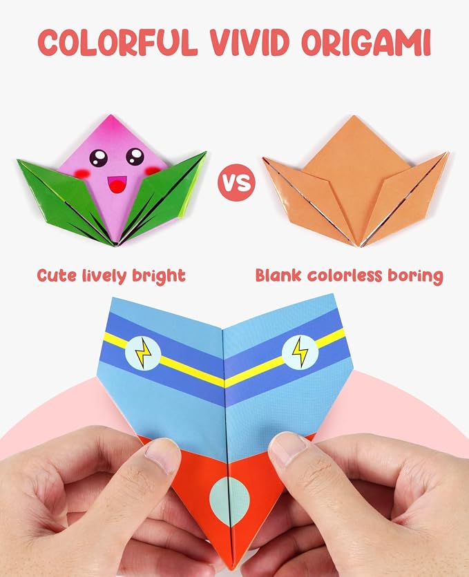 Gamenote Colorful Origami Kit for Kid 54 Projects 120 Double Sided Origami Paper 12 Sheets Practice Papers Instructional Origami Book Origami Gift for 4+ Kids Adult Beginner Training Craft, Daily Life
