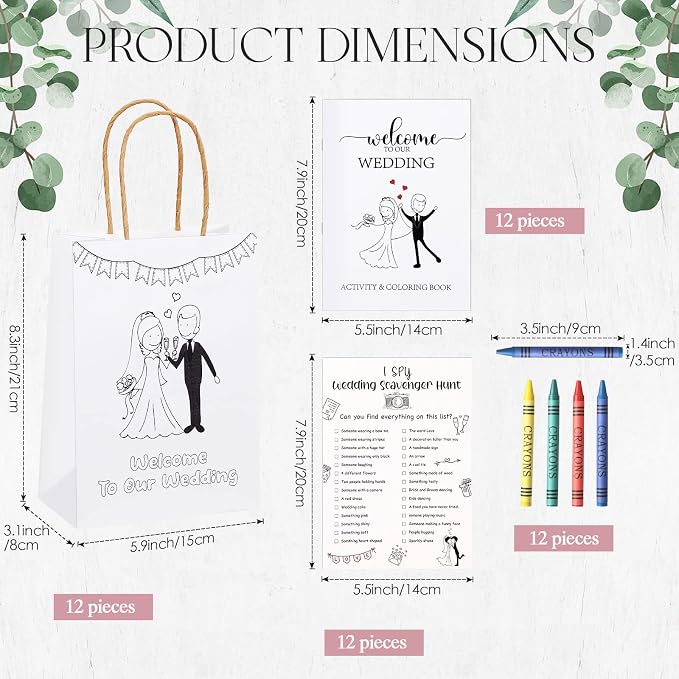 Gueevin 48 Pcs Wedding Activities for Kids Coloring Books Individually Packaged Wedding Coloring Books Gift Goodie Bags and Scavenger Hunt Sheets for Kids Games Favors(Crayons)