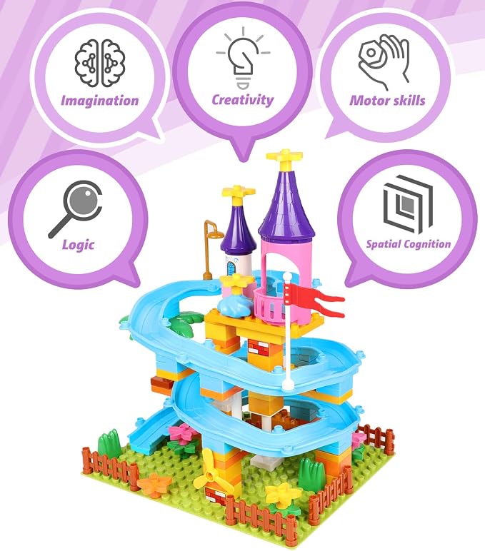 Marble Run Toy Building Sets, 86Pcs Castle Building Blocks for Age 3+, Marbles Track Building Toys, Large Building Bricks Race Track STEM Educational Toys for Toddler Boy Girl Birthday Toys Gifts