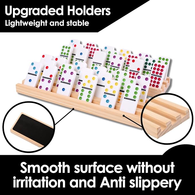 Mexican Train Dominoes Set Double 12 Dot Domino Tiles, 91 Tiles with 8 Wooden Racks, Hub & Trains, Portable Domino Game Set for Adults Kids Families