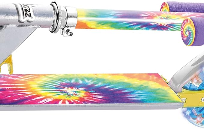 Ozbozz Tie Dye Foldable Scooter - Light UP Wheels - Ages 5 and up. Adjustable Handlebar Height 28.5" - 32.5"