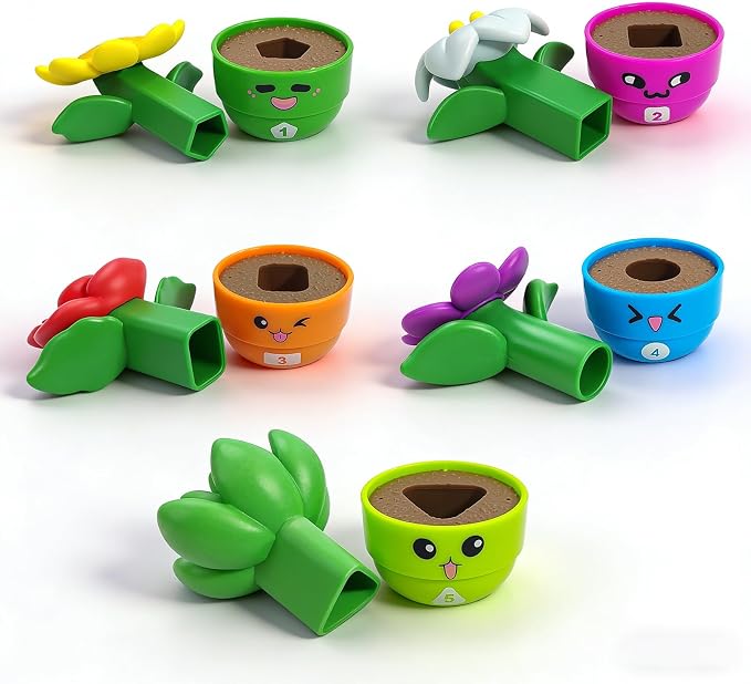 5 Sets Flower Garden Toddler Toys, Kids Gardening Building Toy, Color Shape Sorting & Matching Game, Montessori Stacking Sensory Learning Toys, 2 Year Old Girl Birthday Gift