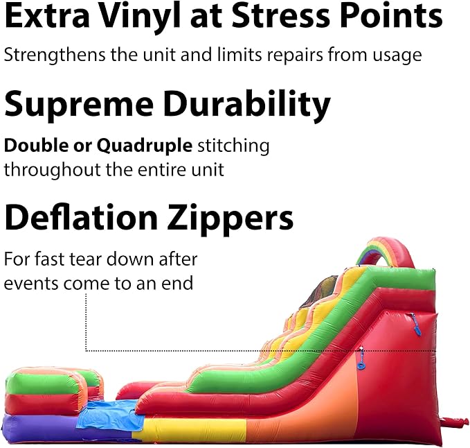 TentandTable Inflatable Water Slide for Kids and Adults, 15 FT Commercial Grade Giant Wet Dry Blow Up, Outdoor Backyard Water Fun, Includes Electric Air Blower, 27' L x 9' W x 15' H, Rainbow