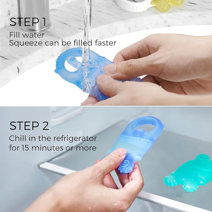 Momcozy Baby Teether Toys | Food Grade Silicone Teething Relief 0-6 Months | Toy 6-12 Months | Baby Essential | Yellow and Blue