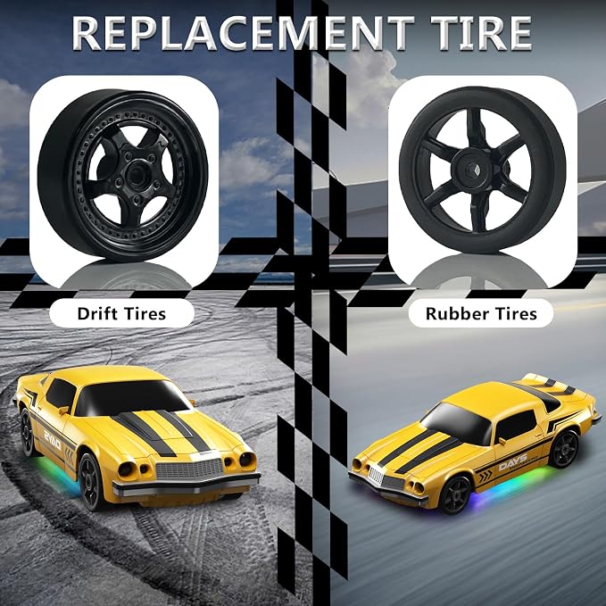 Remote Control Car RC Drift Car 2.4GHz 1:24 4WD 15KM/H High Speed Racing Sport Car with LED Lights Drifting Tire Racing Sport Toy for Adults Boys Girls Kids Gift 2Pcs Rechargeable Batteries