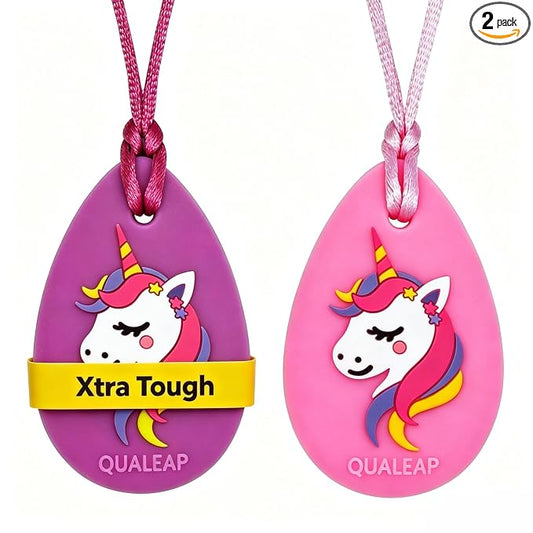 Xtra Tough Chew Necklace for Kids Girls (Exclusive) - Chewing Necklace Teething Necklace Teether Necklace Chew Toys Teething Toys - Designed for Chewing, Autism Sensory Teether Toy (2 Pack)