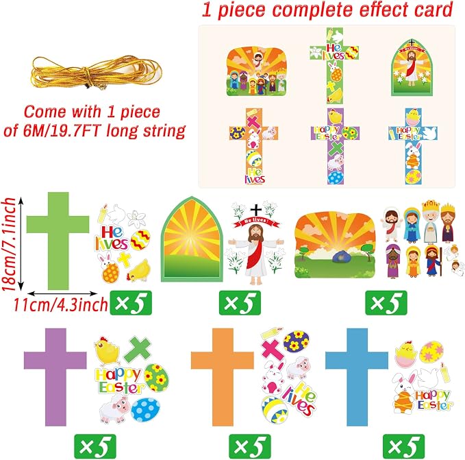 30 Sets Easter Jesus He Is Risen Craft Kits for Kids - DIY Religious Crosses Art Craft - Make a Resurrection Scene Ornament - Spring Christian Creative Art Projects, Kids Party Favors