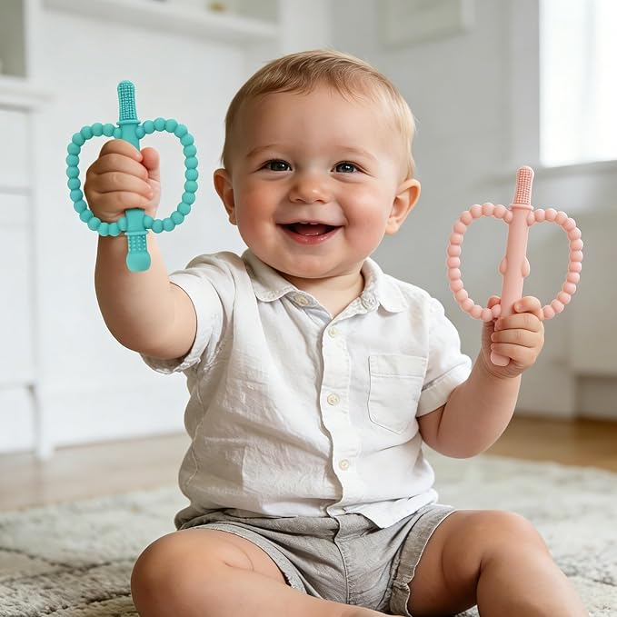 Fu Store Hollow Teether Tube 5 Pack Apple Shape Chew Straw Sensory Toy for Infant Toddlers Silicone Tubes Teething Toys for Babies 0-6 0-12 0-36 Months Gifts Teething Relief Soothing Gums