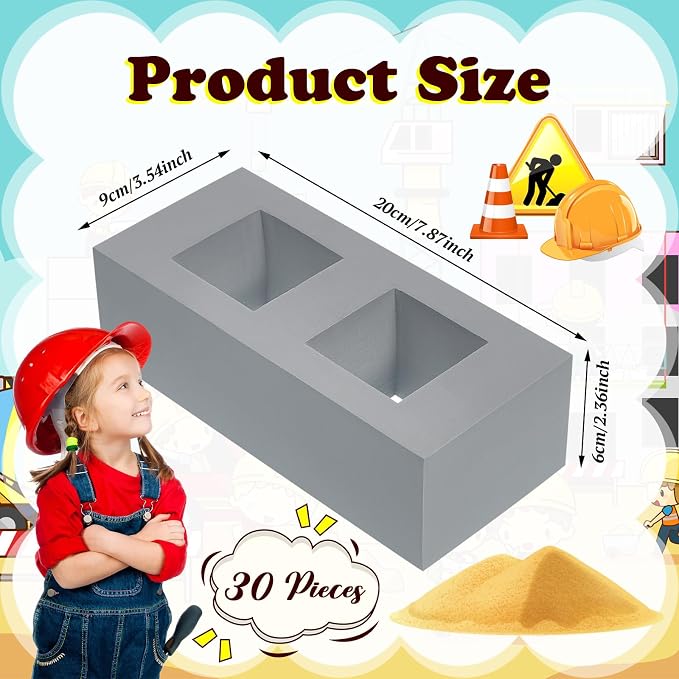 Deekin Foam Brick Building Blocks for Kids Thick Blocks Foam Large Fake Brick Construction Toy for Stacking Construction Gifts, 8 x 4 x 2.4 in(40 Pcs,Square Holes)