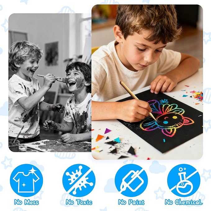 Cityrosy Scratch Art Paper Rainbow Sets for Kids 100 Pcs-Black Magic Scratch Off Craft Set Classroom Supplies Kits for Age 3-12 Kids Party Games Birthday Gifts Easter Basket Stuffers