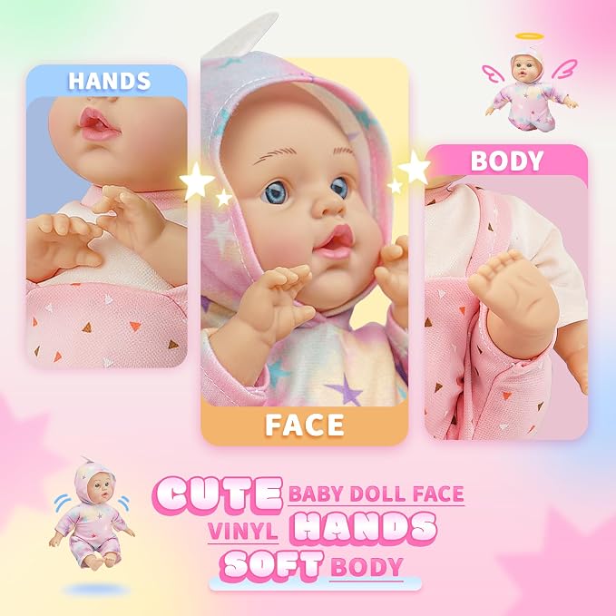 SMILESSKIDDO 12 Inch Soft Body Baby Doll for Toddlers with Take Along Dolls Backpack Carrier Accessories, Baby Doll Clothes and Babydoll Caring Set for Toddler Kids Girls