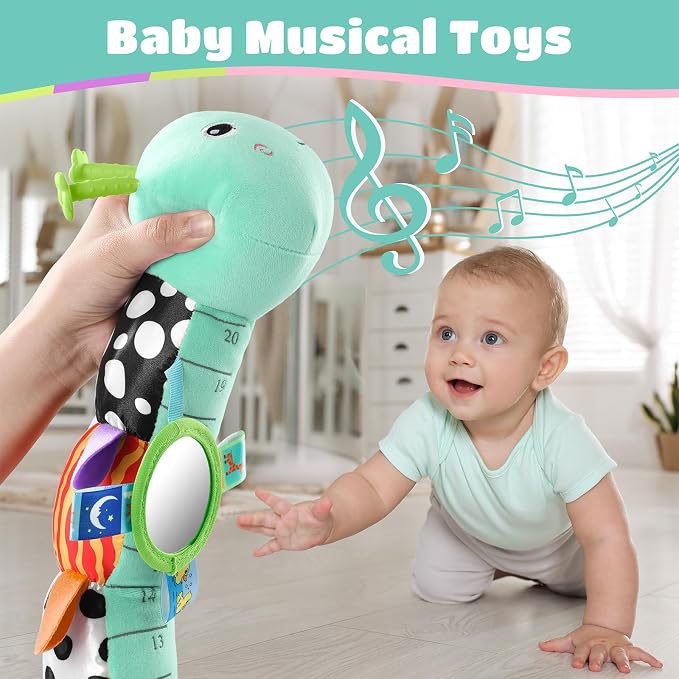AWOTOY Baby Sensory Toys Music Caterpillar Plush Infant Toys 0 6 12 Months | Stuffed Animals Tummy Time Teething Toys with Mirror Pull String Rattle Baby Toys for Newborn Boy Girl Shower Birthday Gifts