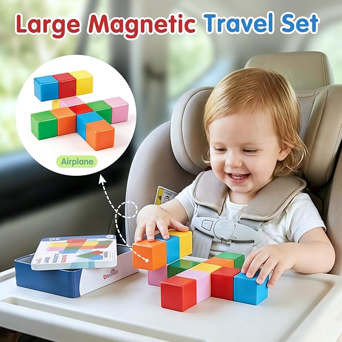 Magnetic Blocks Large with Metal Box, 1.65in Magnetic Building Cubes Toddler Travel Essentials Toys for Boys Girls Ages 1 2 3, STEM Educational Magnet Sensory & Montessori Toys Birthday Gifts 12 PCS