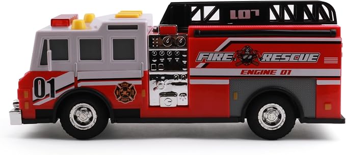 Mighty Fleet Rescue Force 12" Fire Truck Ladder Toy with Realistic Lights & Sounds, Free Wheeling Play & Working Ladder! Ages 3+