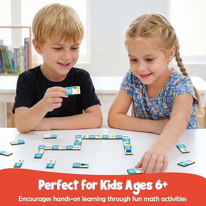 Kasfalci Place Value Dominoes Set Flash Cards, 50 PCS Math Learning Games for Kids, Montessori Counting Toys, Math Skills, Math Manipulatives, Preschool Kindergarten Classroom Must Haves,1-3 Grade