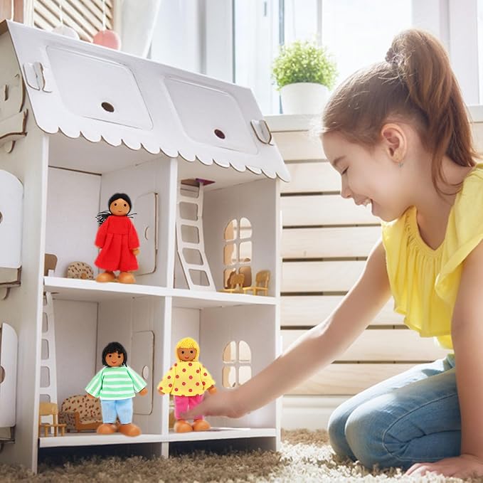 ONEST 11 Pieces Wooden Dollhouse Family Set Mini People Figures Sets Dollhouse Dolls Wooden Doll Family Pretend Play Figures Accessories for Pretend Doll House Toy