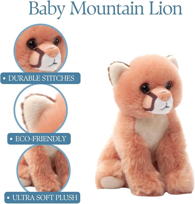The Petting Zoo Mountain Lion Stuffed Animal Plushie, Gifts for Kids, Wild Onez Babiez Wildlife Animals, Lion Plush Toy 6 inches