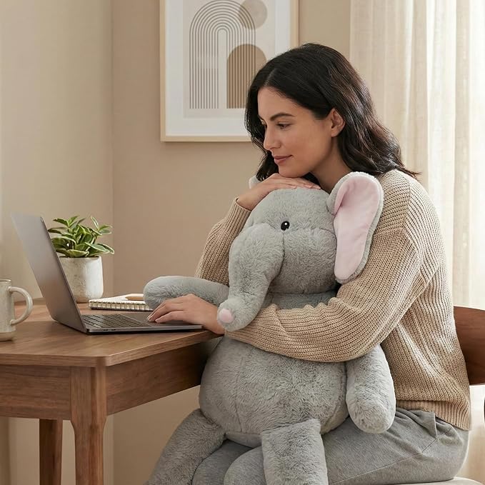 WEIGEDU Dressable Stuffed Animal Fits 3-6M Toddler Clothes, 24.4" Large Plush Toy with Long Limbs for Pretend Play, Soft Huggable Companion - Elephant