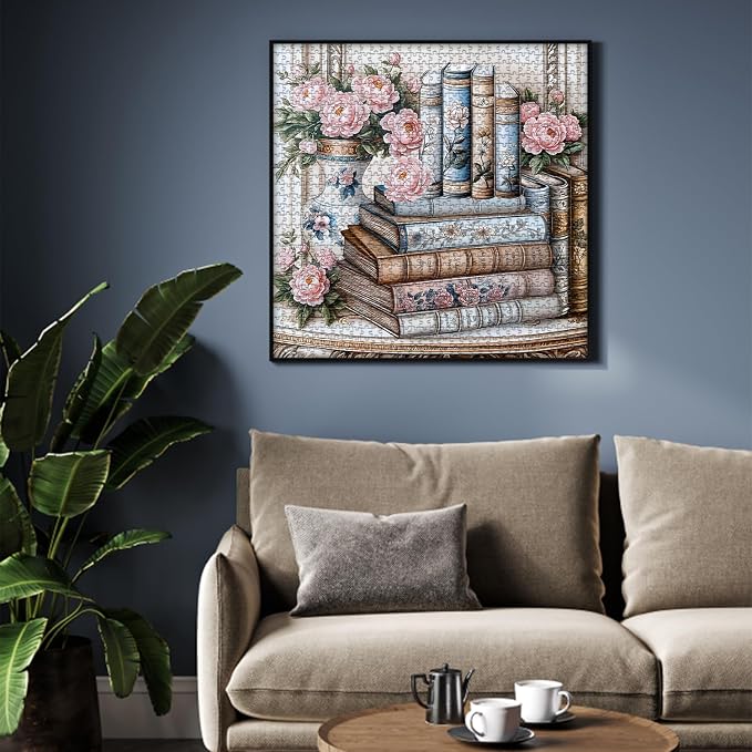 Wildflower Puzzles for Adults 1000 Pieces, PICKFORU Vintage Books Plant Art Wildflower Pages, Retro Aesthetic Floral Challenge Jigsaw Puzzle for Adults