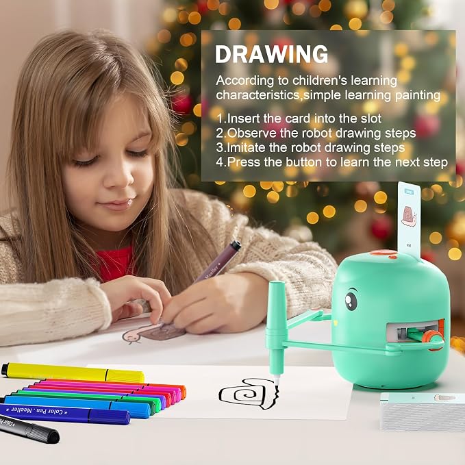 Smart Drawing Robot for Kids,Montessori Educational Painting Toy for 5+ with Voice Interaction&16 Color Pens,Magic Drawing Robot with 150 Learning Word Cards ,Ideal Gift for 5+ Year Old Boys Girls