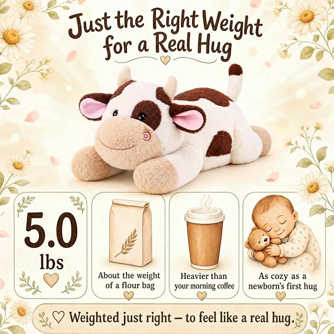 gnomantic Cow Weighted Stuffed Animals - 28 Inch 5 Pounds Weighted Plushies Cow Stuffed Animals - Big Plush Pillow - Cute Plush Toys Gifts for Kids & Adults (28" 5.0 lbs Brown)
