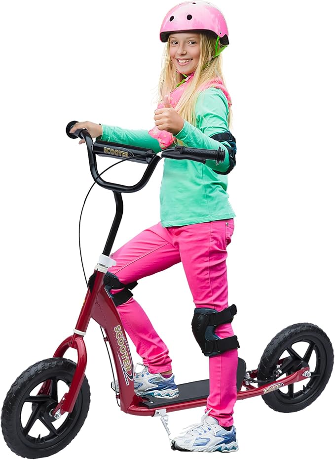 HOMCOM Kick Scooter for Kids 5-12 Years Old, Big Wheel Kids Scooter with Adjustable Height Handlebar, 12" EVA Tyres, Non-Slip Footplate, Rear Brake