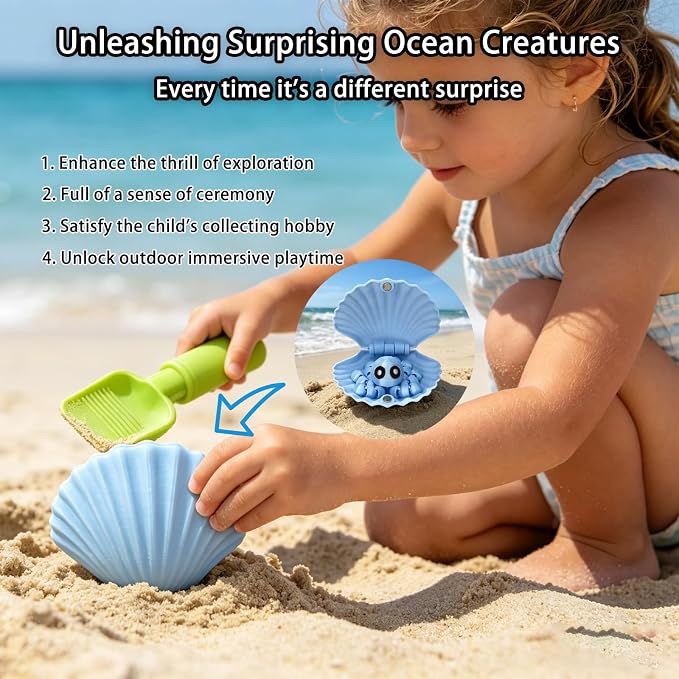 20 PCS 3D Printed Seashell Ocean Toy Set, 9 Colorful Openable 3D Shells with Movable Sea Creatures, Shell Opener & Storage Mesh Bag, Portable Summer Beach Pool Sensory Toys for Boys Girls