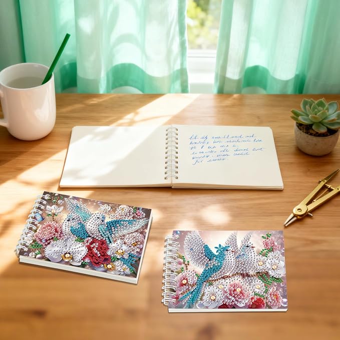 2 Pcs Bird Diamond Painting Notebook 80 Pages for Adults,Diamond Art Journal and DIY Sketchbook, Diamonds Art Kit Supplies,Gift for Beginners, Craft Lovers, Artists. (Bird2)