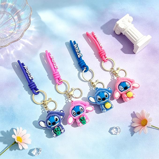 4Pcs Cute Cartoon Keychain Set, Collectible Anime Figure Keyring, Kawaii Pendant Accessory Fun Gift for Men Women