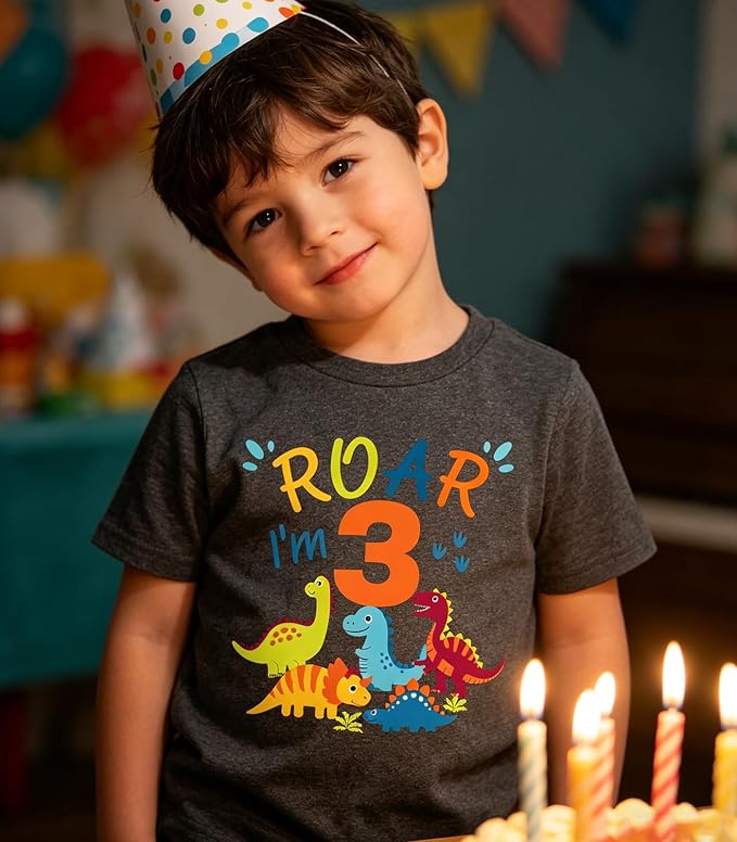 Lovekider 2-5 Years Birthday Boy Shirt Construction Party T-Shirts Excavator Cotton Short Sleeve Tee Dark Grey