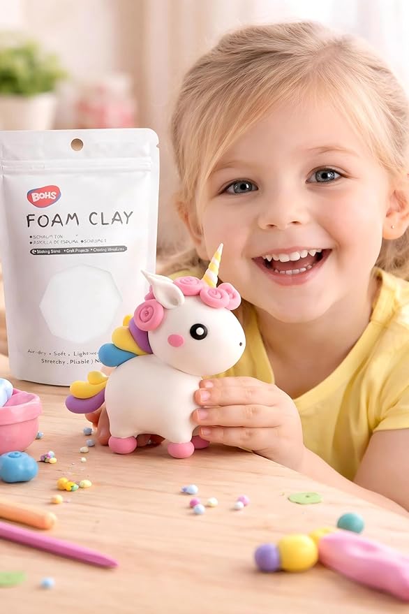 BOHS White Foam Clay - Squishy,Soft, Air Dry -for School Project,Cosplay,Fake Bake, Slime Supplies-100 Grams