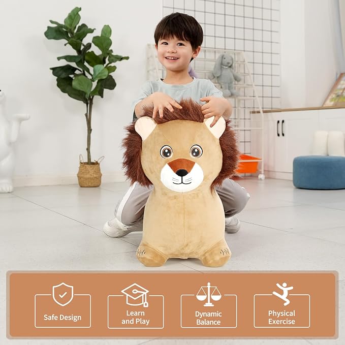 INPANY Bouncy Horse, Lion Hopper Toys, Toddlers Plush Bouncing Animal Hopping, Bounce Buddies, Inflatable Ride on Rubber Bouncer, Indoor Outdoor Birthday Gifts Toy for 2 3 4 Year Old Girls Boys
