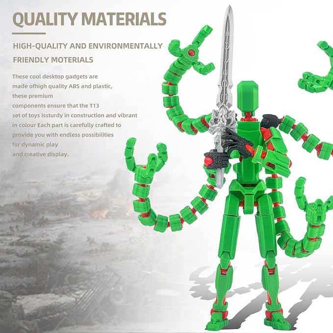 T13 Already Assembled Action Figure Accessories, T13 Multi-Jointed Movable,for Collectors Desktop Decorations t-13 Movability 3D Printed Toys (Green, 7.2inch)