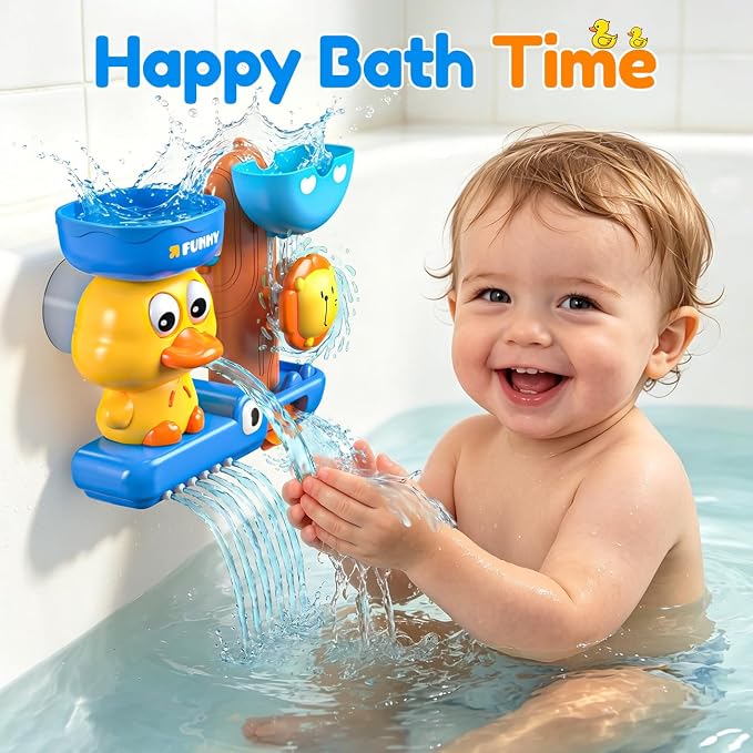Bath Toys for Kids Ages 1-3: Cute & Fun Duck Blue Toys for 1 2 Year Old Boys - Suction Bathtub Toys Toddlers 2-4 - Birthday Gifts for 1 2 3 4 Year Old Boy