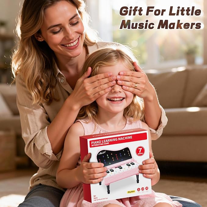 Piano for Kids, Piano Keyboard Learning Toys for Kids Boys Girls Ages 3 4 5 6 7 Year Old, 7 Modes Educational Toy Keyboard Piano with Light-Up Keys, Travel Piano Toy Music Rhythm Machine Birthday Gift
