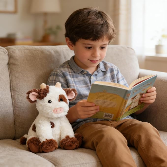 Hopearl Adorable Plush Cow Toy Floppy Dairy Cattle Soft Kawaii Stuffed Animal Cute Birthday Holiday Gift for Boys Girls Kids Toddlers, Brown, 9''