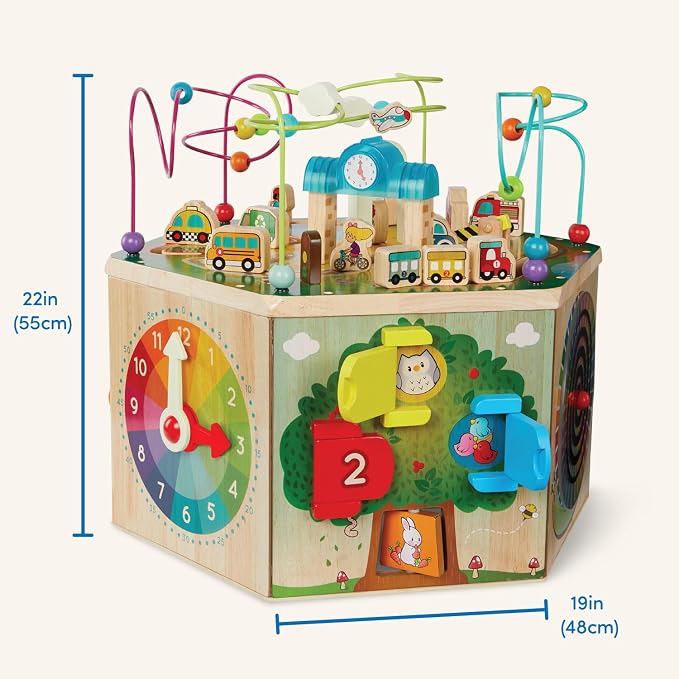 Battat – Wooden Activity Cube – CurioCity – Themed Activity Center – Educational Toys – Wooden Toys for Toddlers and Kids – 1 Year +