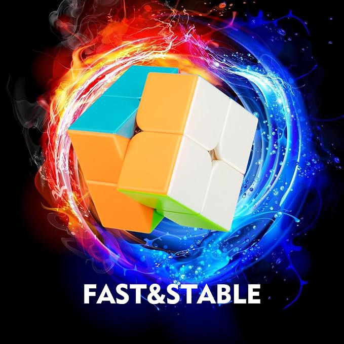 Stickerless 2x2 Speed Cube with Stand & Tutorial – Easy-Turn Brain Teaser for Kids & Adults, STEM Educational Toy, Classroom, Office & Travel Fun
