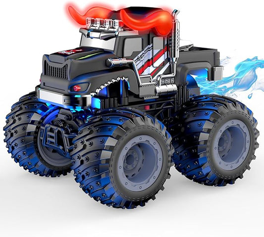 AUUGUU Remote Control Car, 2.4GHz Monster Trucks Toys with Light Spray, Birthday Gift for Kids 3 4 5 6 7 8, All Terrain RC Cars, Toddler Toys for Boys Girls 3+ Year Old (Bull)
