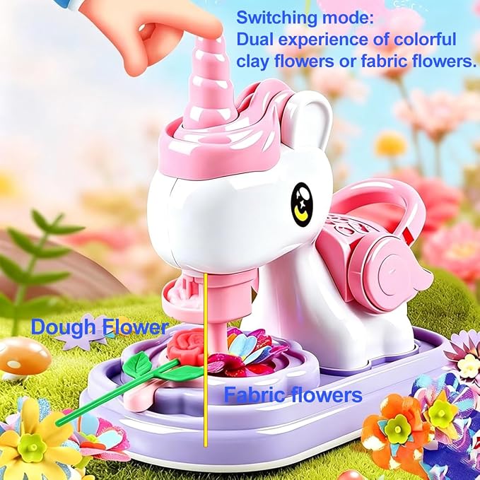 Unicorn 2-in-1 DIY Dough Flower & Fabric Bouquet Craft Kit - Fabric & Play Clay Flower Set, Educational Arts Crafts Toy for Boys Girls Ages 3-8, Perfect Birthday Holiday Gift for Preschool Kids
