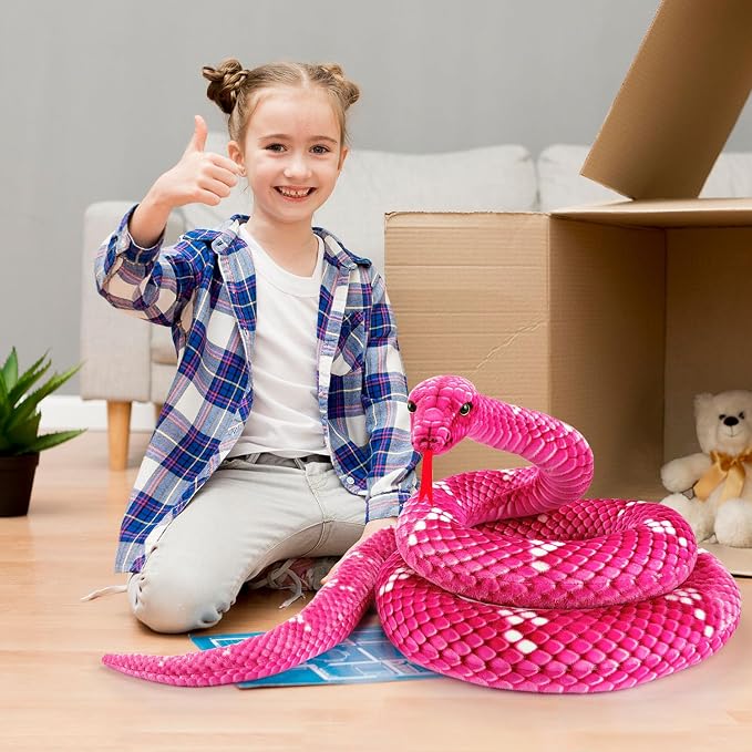 Snake Plush, Stuffed Snake Animal, 71 in Large Toy Snakes for Kids, Lifelike Giant Stuffed Animals for Birthday Present Party Prank Prop (Pink)