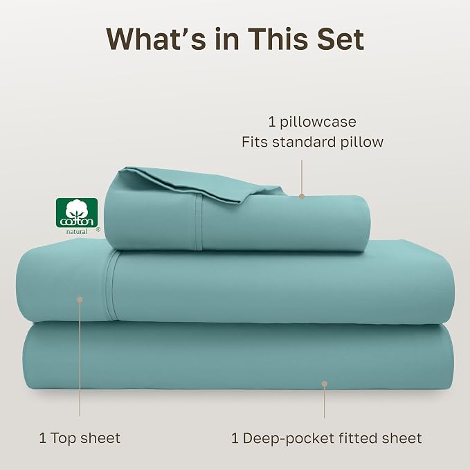California Design Den Soft 100% Cotton Sheets Twin Size Set, 400 Thread Count Good Housekeeping Award Winner, Silky Smooth Sateen Weave, Durable Cotton Bed Sheet Set - Teal