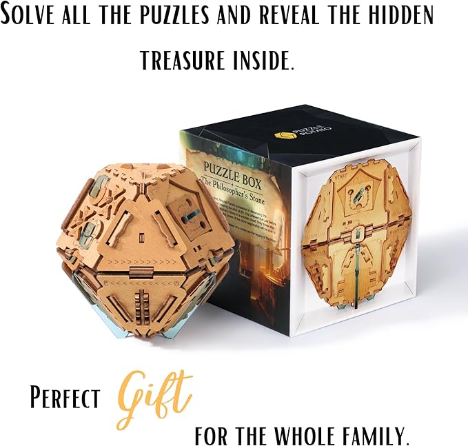 Puzzle Potato Philosopher's Stone Puzzle Box - Escape Room Game-3D Wooden Puzzles for Adults- Escape Room Game - Money Puzzle Box for Cash Gift Crystal Blue