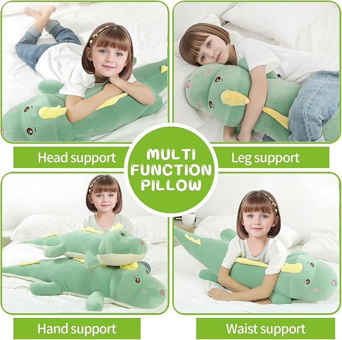 Tianmihou 32 Inch Giant Dinosaur Plush Body Pillow, Cute Long Dinosaur Stuffed Animal, Large Soft Big Dinosaur Plushies Toy, Gifts for Kids Boys Girls Teens Birthday