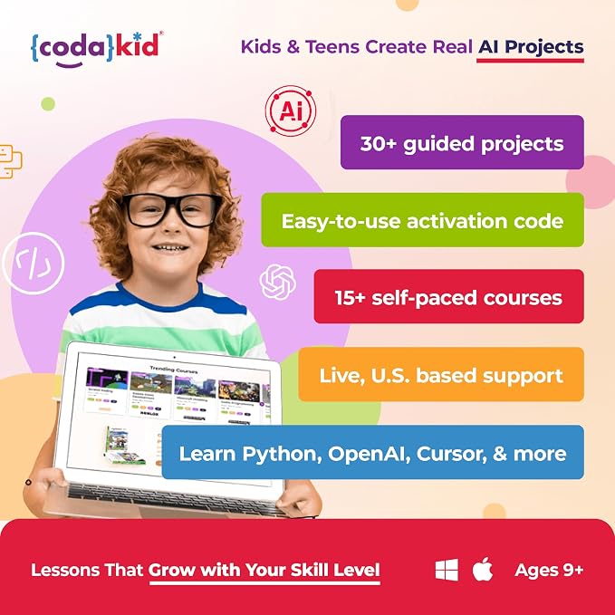 CodaKid AI Coding Courses – Award-Winning STEM Program for Kids & Teens - Learn Artificial Intelligence, Game Design, and Computer Programming with Fun Hands-On Projects and Live Online Mentoring