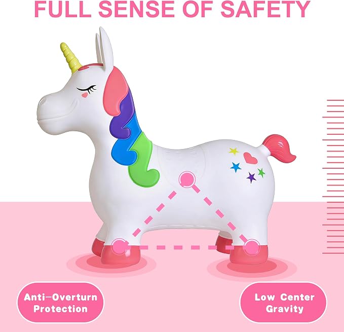 HotMax Unicorn Bouncy Horse Toys for 2 Year Old Girl, Toddlers Bouncing Animals, Ride on Rubber Jumping Toys for Baby Girl or Boy 1st Birthday Gift for 2 3 4 Year Old (Pink White Unicorn)